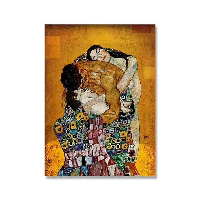 Clássico Gustav Klimt Família Famosa Pintura Da Lona, Rasgar Beijo Ouro Moderno Posters, Wall Art Impressões, Imagem para Home Decor