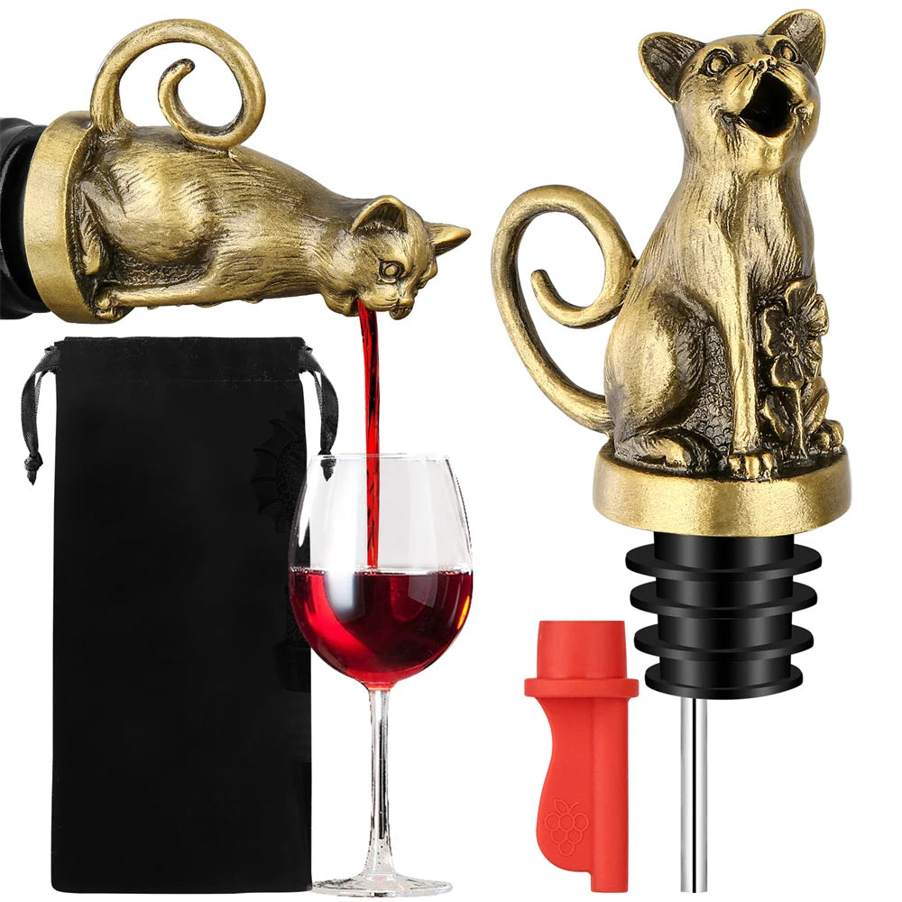 Dispenser de Vinho, Pourer de Vinho, Rolha Criativa, Dispenser em Forma de Gato, Acessório para Vinho, Dispenser de Metal, Gato Decorativo, Presente Sofisticado, Presente Criativo, Estilo para Jantares, Rolha com Design, Brinde com Charme, Decoração de Mesa, Item Funcional e Bonito, Dispenser 2-em-1, Utensílio para Bar, Presente Inusitado, Charme no Vinho, Produto Moderno, Estilo Bratta, Lojas Bratta