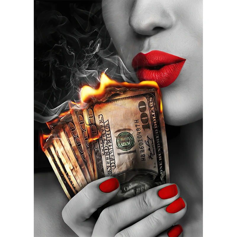 Sexy Red Lips Canvas Pinturas para Mulheres, Cartazes e Impressões, Fashion Girl Portrait, Money Burning, Dinheiro, Wall Art, Picture, Bar, Home Decor, Sexy Red Lips, Quadro Decorativo Mulher de Batom Vermelho, Quadro Decorativo Moderno Garotas Red Lips. Quadro Decorativo Lábios Vermelho, Pintura em Tela Lábios Vermelho, Impressão-Tela, Decoração-Parede, Arte-Moderna, Arte-Feminina, Arte de Parede Sexy Red Lips-Lojas Bratta