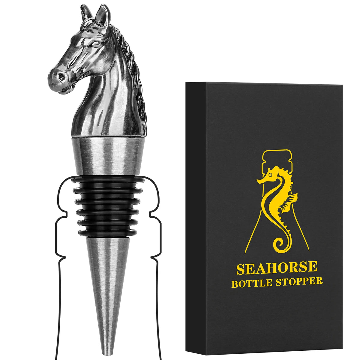 Rolha de Vinho, Cabeça de Cavalo, Tampa Decorativa, Vedação de Garrafa, Rolha Criativa, Acessório para Vinho, Presente para Amantes de Cavalos, Tampa com Estilo, Design Equestre, Rolha de Liga de Zinco, Silicone Flexível, Tampa para Champanhe, Vedação Hermética, Estilo Rústico, Tampa para Azeite, Presente Sofisticado, Tampa com Design Exclusivo, Item Decorativo para Bar, Lojas Bratta.