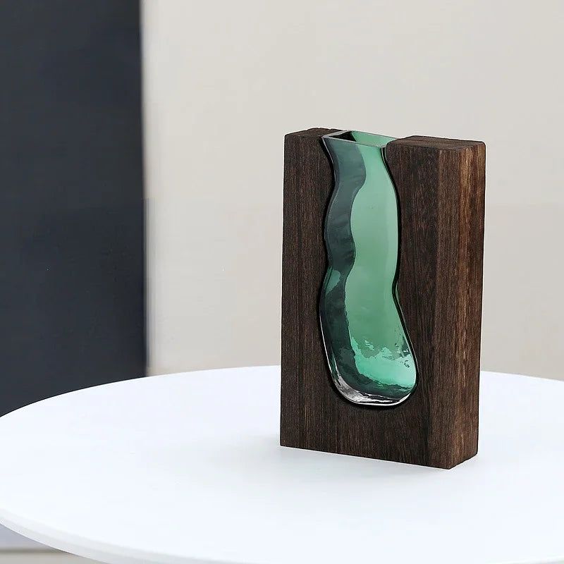 Vaso de Vidro de Estilo Clássico e moderno Suporte de Madeira, Decoração Moderna, Plantas Hidropônicas, Decoração para Casa, Vaso de Vidro, Suporte de Madeira, Vaso de Vidro e Madeira, Vaso Decorativo de Vidro e Madeira, Vaso Decorativo de Vidro com Suporte de Madeira, Vaso de Vidro Moderno com Suporte de Madeira, Jarro Decorativo de Vidro com Suporte de Madeira-Lojas Bratta