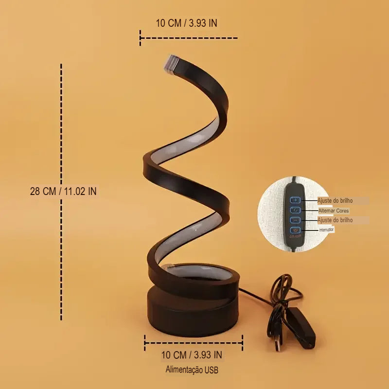 Luminária De Mesa Em Espiral, Luminária Regulável LED, Luminária Moderna Para Escritório, Luminária Com Design Contemporâneo, Luz Decorativa Para Sala, Iluminação De Mesa Sofisticada, Luminária Espiral De Luxo, Luz Regulável Para Mesa, Luminária Criativa Com LED, Luminária Para Ambientes Elegantes, Luminária Artística De Mesa, Iluminação Com Estilo Escultural, Luminária Com Intensidade Ajustável, Luminária De Design Em Espiral – Lojas Bratta