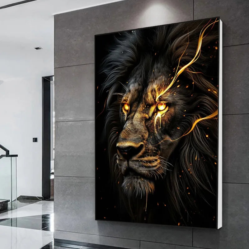 Cartazes pretos e dourados do leão, pintura animal moderna da lona, arte da parede da imagem para a sala de visitas, decoração home, no frame, Quadro sem moldura, Quadro Decorativo Moderno, Quadro Decorativo Leão Preto e DouradoQuadro Decorativo Arte em Tela, Quadro Decorativo Abstrato Moderno, Leão Preto e Dourado, Arte Moderna, Arte de Parede Leão Preto e Dourado, Arte de parede-Lojas Bratta