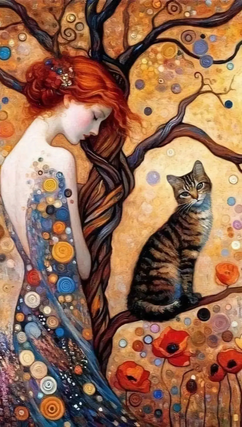 Mulher abstrata e gato lona pintura arte da parede, elegante menina cartaz, impressões para escritório, sala de estar, Home Decor, Gustav Klimt, Quadro em Telas Canvas Mulher e Gato, Quadro em Telas Canvas, Pintura AbstrataMulher Abstrata e Gato Pintura em Tela, Impressão em tela, Decoração Moderna, Arte em Tela Mulher Abstrata e Gato, Arte em Tela-Lojas Bratta