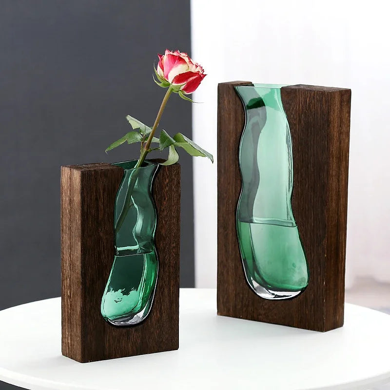 Vaso de Vidro de Estilo Clássico e moderno Suporte de Madeira, Decoração Moderna, Plantas Hidropônicas, Decoração para Casa, Vaso de Vidro, Suporte de Madeira, Vaso de Vidro e Madeira, Vaso Decorativo de Vidro e Madeira, Vaso Decorativo de Vidro com Suporte de Madeira, Vaso de Vidro Moderno com Suporte de Madeira, Jarro Decorativo de Vidro com Suporte de Madeira-Lojas Bratta