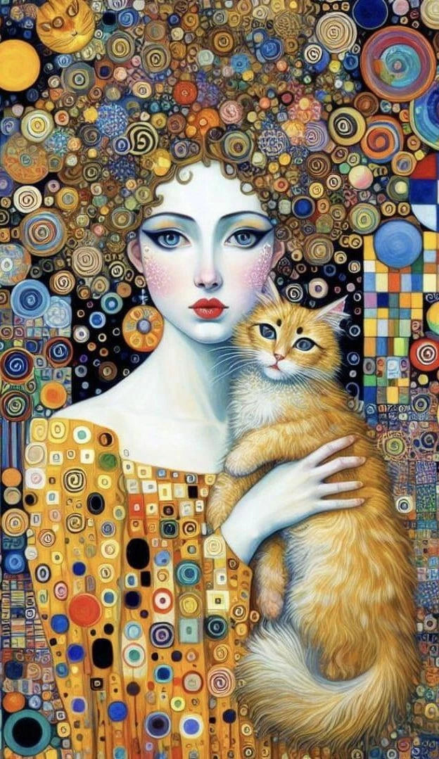 Mulher abstrata e gato lona pintura arte da parede, elegante menina cartaz, impressões para escritório, sala de estar, Home Decor, Gustav Klimt, Quadro em Telas Canvas Mulher e Gato, Quadro em Telas Canvas, Pintura AbstrataMulher Abstrata e Gato Pintura em Tela, Impressão em tela, Decoração Moderna, Arte em Tela Mulher Abstrata e Gato, Arte em Tela-Lojas Bratta