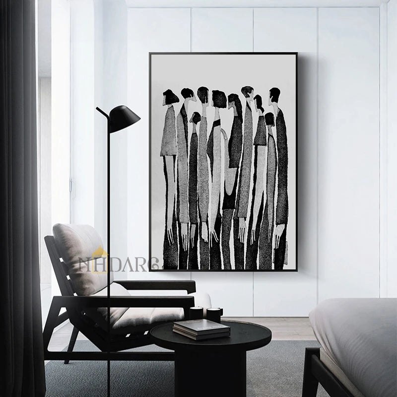 Arte Abstrata Moderna da Parede, Personagens Preto e Branco, Pôster de Lona HD, Impressão, Casa, Quarto, Sala de estar, Decoração, Escandinavo, Moda, Quadro Abstrato Personagens Preto e Branco, Impressão-em Lona, Decoração-Parede, Arte-Moderna, Arte-em-Tela, Arte de Parede, Artes Contemporâneas, Tela Abstrata Preto e Branco, Quadro em Preto e Branco, Quadro Decorativo Moderno Preto e Branco, Decorativo Moderno, Quadro Decorativo Minimalista em Preto e Branco Personagens-Lojas Bratta