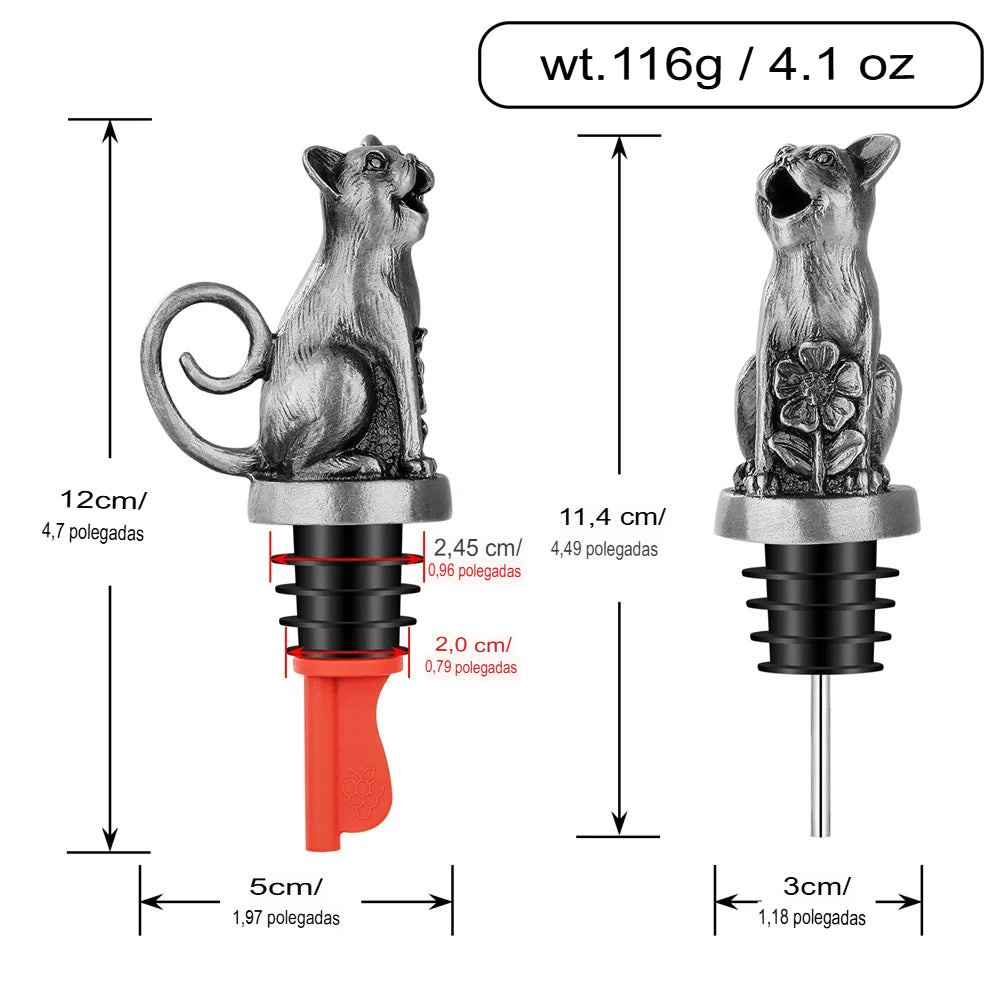 Dispenser de Vinho, Pourer de Vinho, Rolha Criativa, Dispenser em Forma de Gato, Acessório para Vinho, Dispenser de Metal, Gato Decorativo, Presente Sofisticado, Presente Criativo, Estilo para Jantares, Rolha com Design, Brinde com Charme, Decoração de Mesa, Item Funcional e Bonito, Dispenser 2-em-1, Utensílio para Bar, Presente Inusitado, Charme no Vinho, Produto Moderno, Estilo Bratta, Lojas Bratta