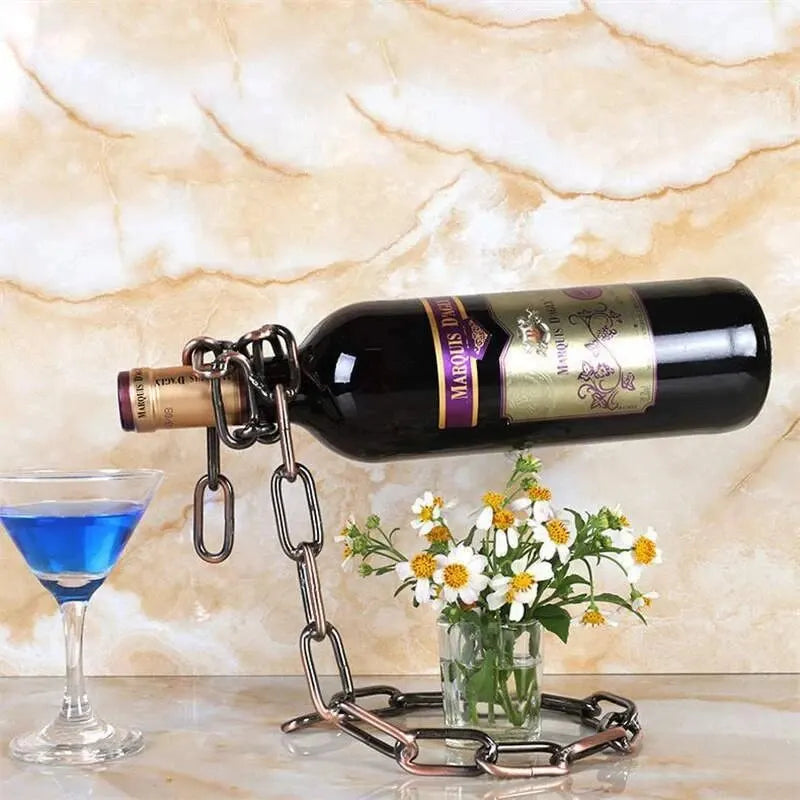Suporte de exibição de garrafa de rack de corrente de suspensão mágica, Porta-Garrafas Corrente Mágica, Suporte De Garrafa Criativo, Porta Vinho Flutuante, Corrente De Metal Para Vinho, Decoração Moderna Com Estilo, Suporte Inusitado Para Vinhos, Presente Para Amante De Vinho, Acessório Decorativo De Metal, Efeito Visual Surpreendente, Porta-Garrafas Com Ilusão Ótica, Peça Decorativa Para Bar E Sala, Design Diferenciado Com Charme, Porta-Garrafas Bratta, Lojas Bratta
