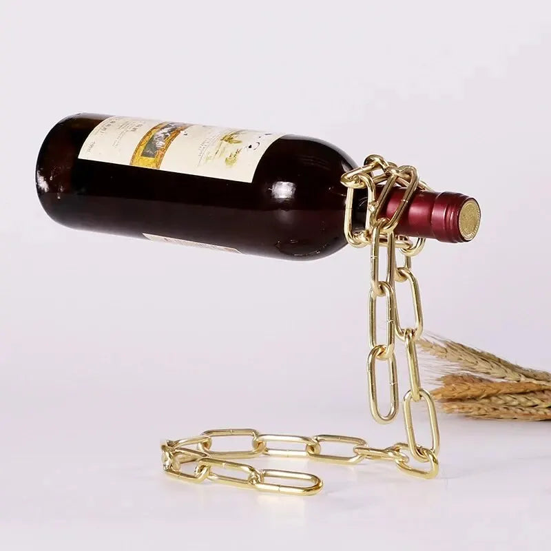 Suporte de exibição de garrafa de rack de corrente de suspensão mágica, Porta-Garrafas Corrente Mágica, Suporte De Garrafa Criativo, Porta Vinho Flutuante, Corrente De Metal Para Vinho, Decoração Moderna Com Estilo, Suporte Inusitado Para Vinhos, Presente Para Amante De Vinho, Acessório Decorativo De Metal, Efeito Visual Surpreendente, Porta-Garrafas Com Ilusão Ótica, Peça Decorativa Para Bar E Sala, Design Diferenciado Com Charme, Porta-Garrafas Bratta, Lojas Bratta