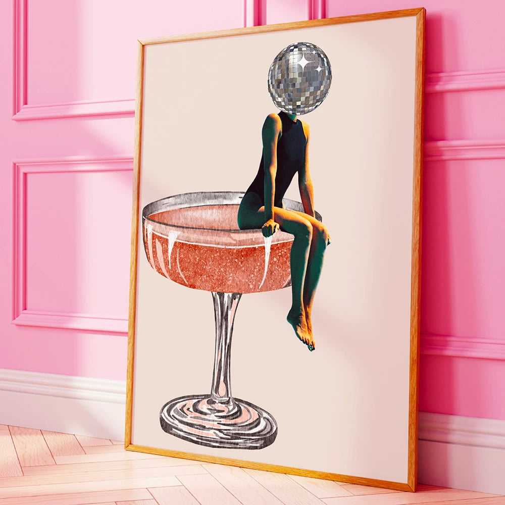 Retro Pop Disco Bola 70s Pôster, Pink Wine Wall Art Print, Imagem abstrata, Pintura Canvas, Feminino dormitório Room Decor, Trendy Bar, Quadro Decorativo Moderno, Pôster Retrô Disco 70s Arte Abstrata, Quadro Decorativo Arte Moderna, Quadro Decorativo Arte em Tela, Pôster Retrô, Arte Abstrata, Pôster, Pôster-Moderno, Pôster-Lona, Disco-Bola, Decoração-Canvas, Arte-Moderna, Arte em Tela, Arte em Canvas, Arte de Parede Moderna, Arte de Parede, Arte Contemporânea-Lojas Bratta
