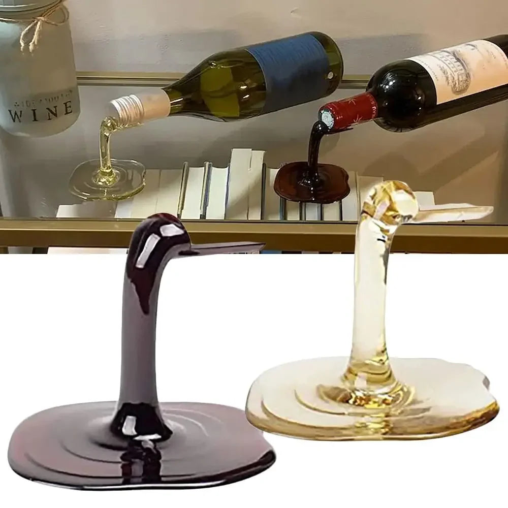 Suporte de Garrafa de Vinho Criativo e Divertido, com Design Único e Moderno em ABS. Uma maneira original e estilosa de exibir sua garrafa de vinho favorita com charme e personalidade, Suporte de Garrafa Criativo, Decoração Com Estilo Para Sala ou Bar, Acessório Para Vinho, Peça de Design Para Espaços Sofisticados-Bratta