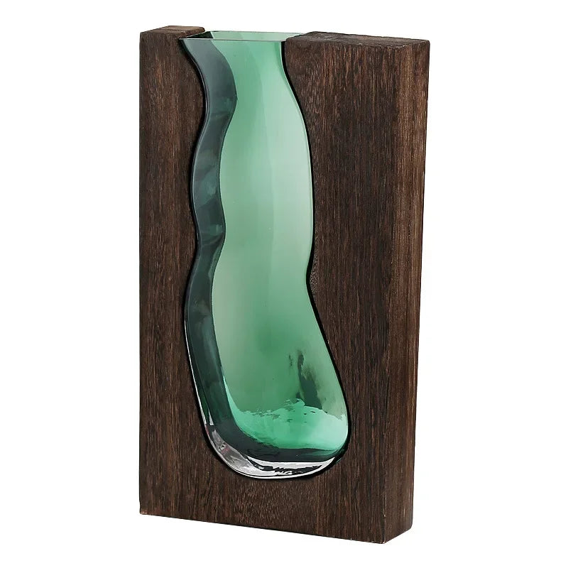 Vaso de Vidro de Estilo Clássico e moderno Suporte de Madeira, Decoração Moderna, Plantas Hidropônicas, Decoração para Casa, Vaso de Vidro, Suporte de Madeira, Vaso de Vidro e Madeira, Vaso Decorativo de Vidro e Madeira, Vaso Decorativo de Vidro com Suporte de Madeira, Vaso de Vidro Moderno com Suporte de Madeira, Jarro Decorativo de Vidro com Suporte de Madeira-Lojas Bratta