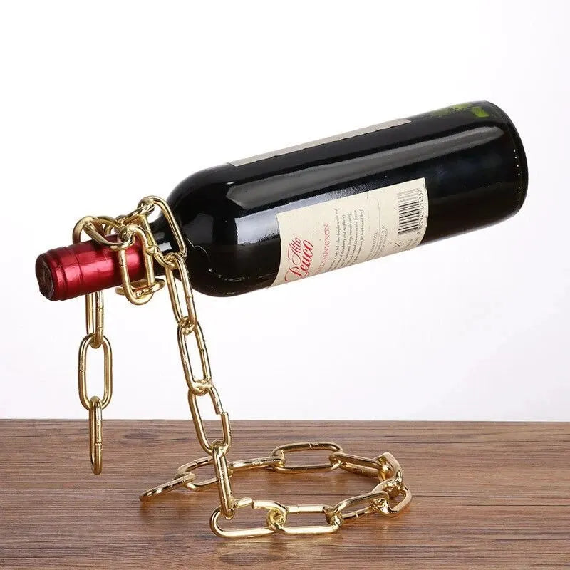 Suporte de exibição de garrafa de rack de corrente de suspensão mágica, Porta-Garrafas Corrente Mágica, Suporte De Garrafa Criativo, Porta Vinho Flutuante, Corrente De Metal Para Vinho, Decoração Moderna Com Estilo, Suporte Inusitado Para Vinhos, Presente Para Amante De Vinho, Acessório Decorativo De Metal, Efeito Visual Surpreendente, Porta-Garrafas Com Ilusão Ótica, Peça Decorativa Para Bar E Sala, Design Diferenciado Com Charme, Porta-Garrafas Bratta, Lojas Bratta