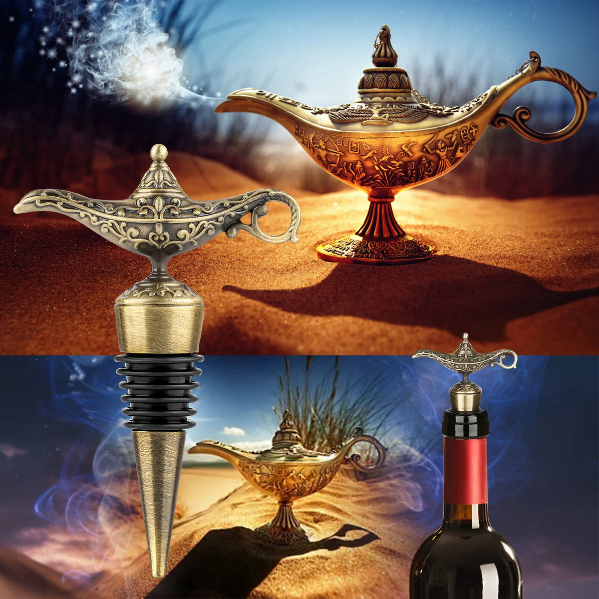 Rolha de Vinho, Rolha Aladdin, Rolha Lâmpada Mágica, Tampa Decorativa, Vedação a Vácuo, Acessório para Vinho, Presente Criativo, Rolha de Bronze, Estilo Encantado, Brinde com Charme, Item de Bar, Produto Sofisticado, Design Inspirado em Conto de Fadas, Liga de Zinco e Silicone, Presente Inusitado, Detalhe na Mesa, Brinde Temático, Magia na Decoração, Rolha com Estilo, Lojas Bratta
