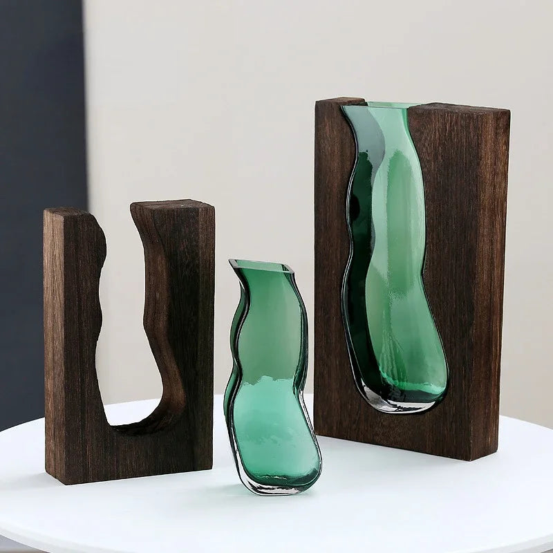 Vaso de Vidro de Estilo Clássico e moderno Suporte de Madeira, Decoração Moderna, Plantas Hidropônicas, Decoração para Casa, Vaso de Vidro, Suporte de Madeira, Vaso de Vidro e Madeira, Vaso Decorativo de Vidro e Madeira, Vaso Decorativo de Vidro com Suporte de Madeira, Vaso de Vidro Moderno com Suporte de Madeira, Jarro Decorativo de Vidro com Suporte de Madeira-Lojas Bratta