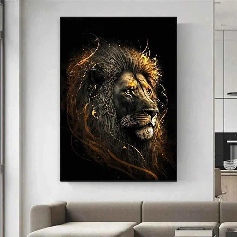 Cartazes pretos e dourados do leão, pintura animal moderna da lona, arte da parede da imagem para a sala de visitas, decoração home, no frame, Quadro sem moldura, Quadro Decorativo Moderno, Quadro Decorativo Leão Preto e DouradoQuadro Decorativo Arte em Tela, Quadro Decorativo Abstrato Moderno, Leão Preto e Dourado, Arte Moderna, Arte de Parede Leão Preto e Dourado, Arte de parede-Lojas Bratta