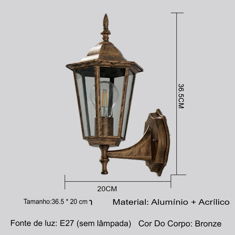Luminária de Parede Retrô, Luminária Externa Clássica, Luminária para Jardim, Luminária para Varanda, Luminária para Pátio, Iluminação para Áreas Externas, Luminária Estilo Retrô para Exterior, Luminária com Design Clássico, Luminária Sofisticada para Jardim, Iluminação Retrô Externa, Luminária de Parede para Área Externa, Luminária Elegante para Varanda, Luminária Vintage de Parede, Iluminação Decorativa Externa, Luminária Bratta para Jardim, Luminária Externa com Estilo Europeu Clássico — Lojas Bratta