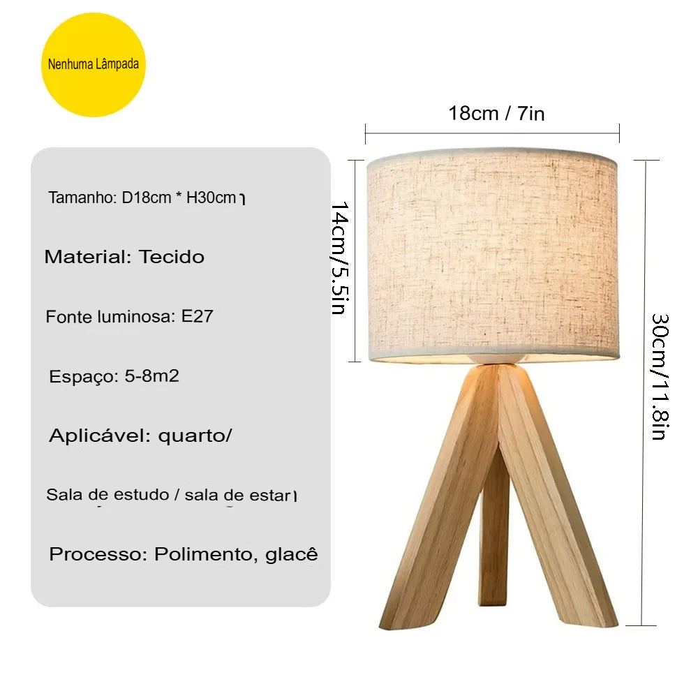 Abajur de Mesa, Abajur Estilo Nórdico, Abajur com Cúpula de Tecido, Abajur de Madeira, Luminária para Quarto, Abajur para Sala, Iluminação Ambiente, Abajur Moderno e Elegante, Abajur para Escritório, Abajur Decorativo, Luminária Minimalista, Abajur Design Escandinavo, Abajur com Botão de Pressão, Lojas Bratta
