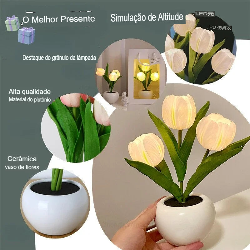 Luminária De Mesa LED Tulipa, Luz Noturna LED Tulip, Luminária Com Formato De Flor, Luminária Romântica Para Quarto, Abajur Floral Com Luz Suave, Luminária De Mesa Decorativa, Iluminação Com Estilo Caprichoso, Luz LED Para Dormir, Luminária Criativa Em Forma De Tulipa, Luz Noturna Para Ambientes Aconchegantes, Luminária Charmosa Para Sala, Iluminação Floral Moderna, Luz De Mesa Com Design Romântico, Abajur Tulipa LED Econômico – Lojas Bratta