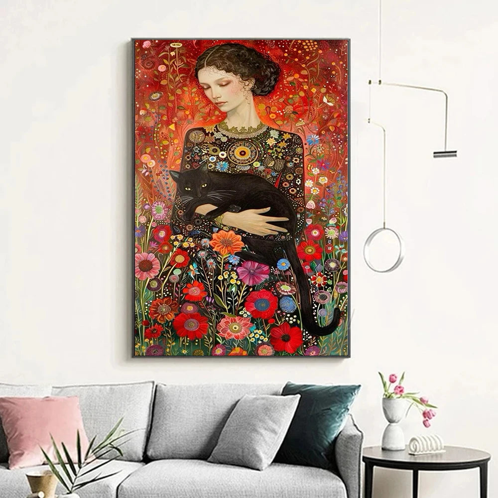 Mulher abstrata e gato lona pintura arte da parede, elegante menina cartaz, impressões para escritório, sala de estar, Home Decor, Gustav Klimt, Quadro em Telas Canvas Mulher e Gato, Quadro em Telas Canvas, Pintura AbstrataMulher Abstrata e Gato Pintura em Tela, Impressão em tela, Decoração Moderna, Arte em Tela Mulher Abstrata e Gato, Arte em Tela-Lojas Bratta