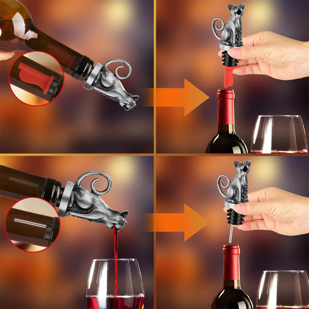 Dispenser de Vinho, Pourer de Vinho, Rolha Criativa, Dispenser em Forma de Gato, Acessório para Vinho, Dispenser de Metal, Gato Decorativo, Presente Sofisticado, Presente Criativo, Estilo para Jantares, Rolha com Design, Brinde com Charme, Decoração de Mesa, Item Funcional e Bonito, Dispenser 2-em-1, Utensílio para Bar, Presente Inusitado, Charme no Vinho, Produto Moderno, Estilo Bratta, Lojas Bratta