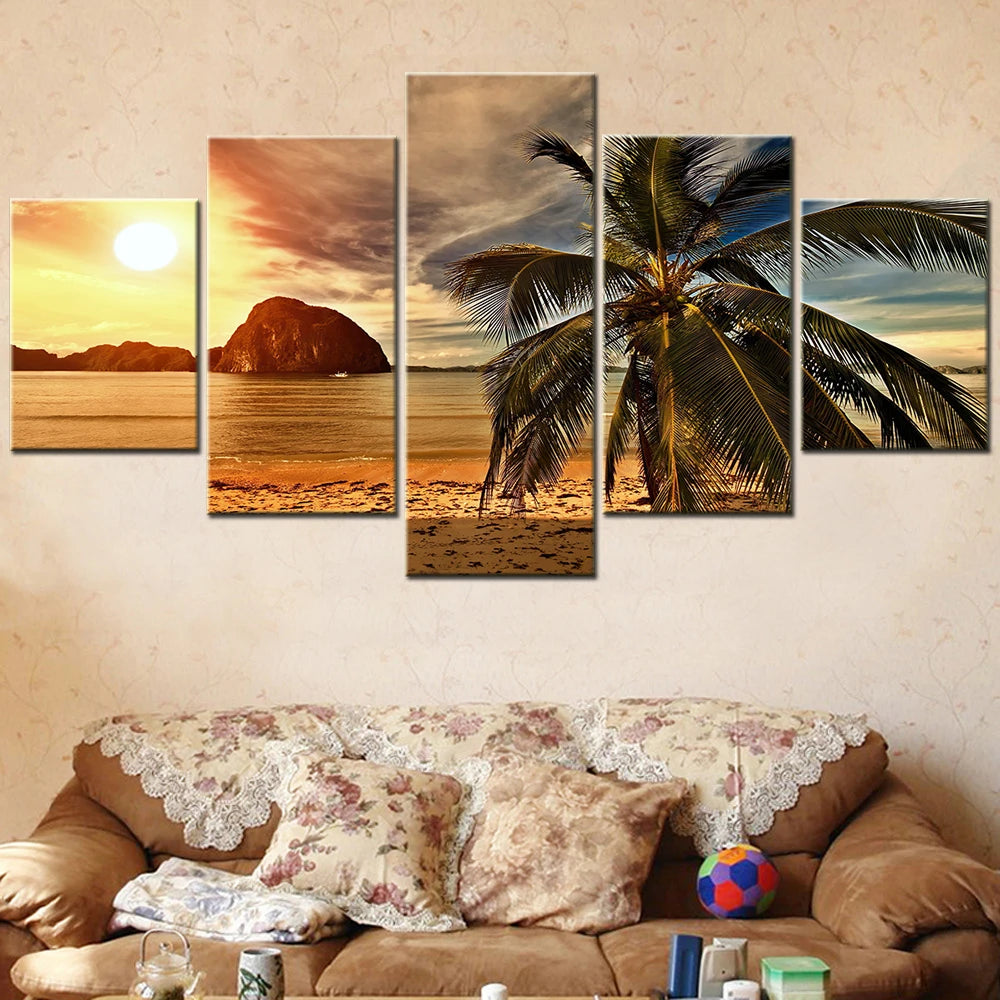5 peças arte de parede de praia palmeira arte em tela pôr do sol pôr do sol cartaz modular pintura em tela para decoração de quarto molduras para imagem, Quadro Praia Pôr do Sol Mar, Quadro Paisagem Pôr do Sol, Quadro Decorativo Pôr do Sol Mar, Quadro Decorativo Pôr do Sol, Pôr do Sol, Praia, Decoração Moderna, Arte de Parede Praia Pôr do Sol, Arte de Parede-Lojas Bratta