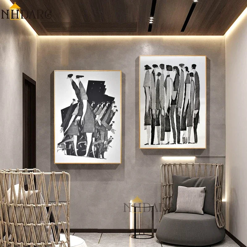 Arte Abstrata Moderna da Parede, Personagens Preto e Branco, Pôster de Lona HD, Impressão, Casa, Quarto, Sala de estar, Decoração, Escandinavo, Moda, Quadro Abstrato Personagens Preto e Branco, Impressão-em Lona, Decoração-Parede, Arte-Moderna, Arte-em-Tela, Arte de Parede, Artes Contemporâneas, Tela Abstrata Preto e Branco, Quadro em Preto e Branco, Quadro Decorativo Moderno Preto e Branco, Decorativo Moderno, Quadro Decorativo Minimalista em Preto e Branco Personagens-Lojas Bratta