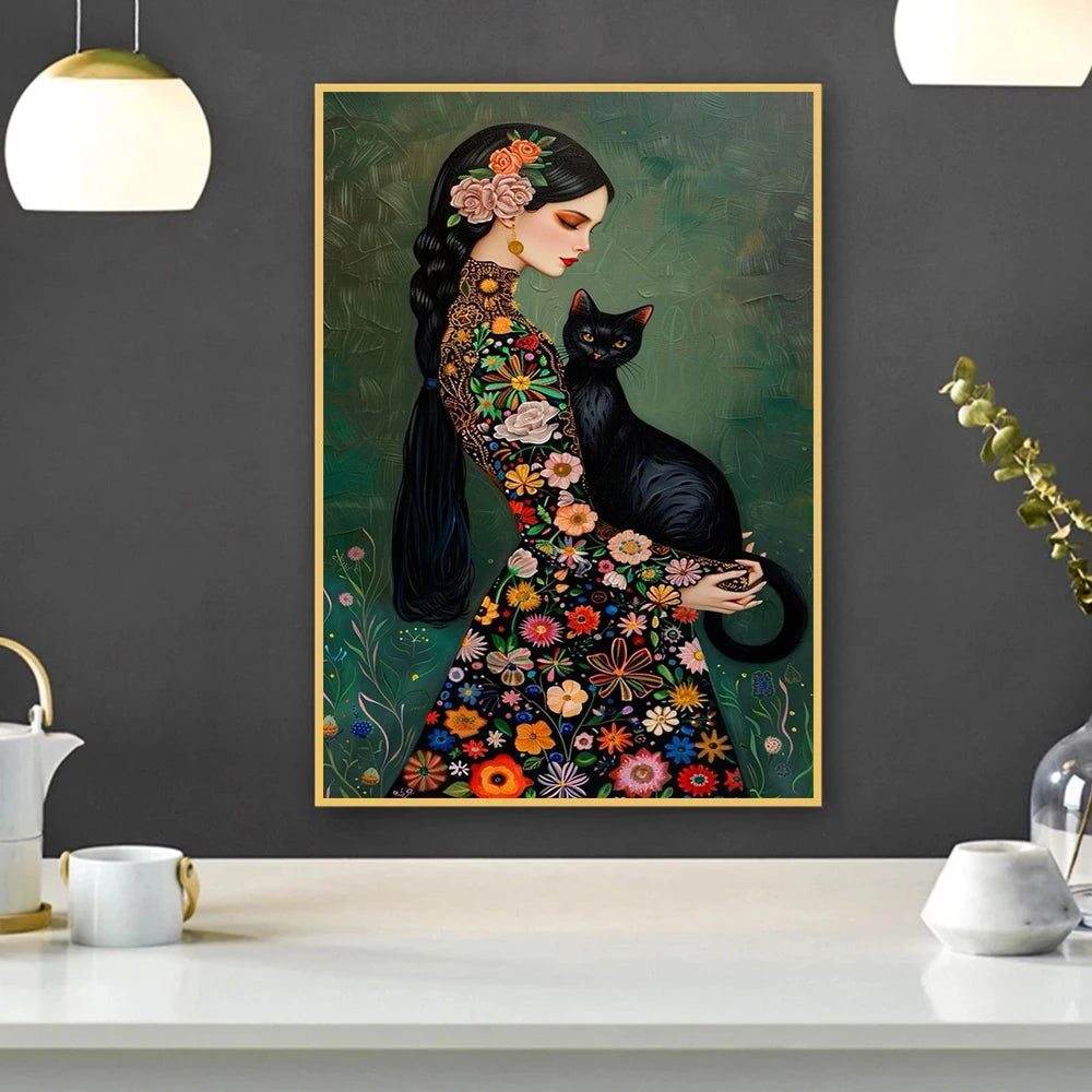 Mulher abstrata e gato lona pintura arte da parede, elegante menina cartaz, impressões para escritório, sala de estar, Home Decor, Gustav Klimt, Quadro em Telas Canvas Mulher e Gato, Quadro em Telas Canvas, Pintura AbstrataMulher Abstrata e Gato Pintura em Tela, Impressão em tela, Decoração Moderna, Arte em Tela Mulher Abstrata e Gato, Arte em Tela-Lojas Bratta