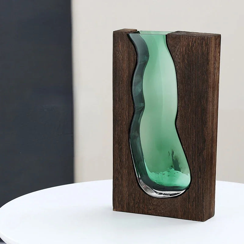 Vaso de Vidro de Estilo Clássico e moderno Suporte de Madeira, Decoração Moderna, Plantas Hidropônicas, Decoração para Casa, Vaso de Vidro, Suporte de Madeira, Vaso de Vidro e Madeira, Vaso Decorativo de Vidro e Madeira, Vaso Decorativo de Vidro com Suporte de Madeira, Vaso de Vidro Moderno com Suporte de Madeira, Jarro Decorativo de Vidro com Suporte de Madeira-Lojas Bratta