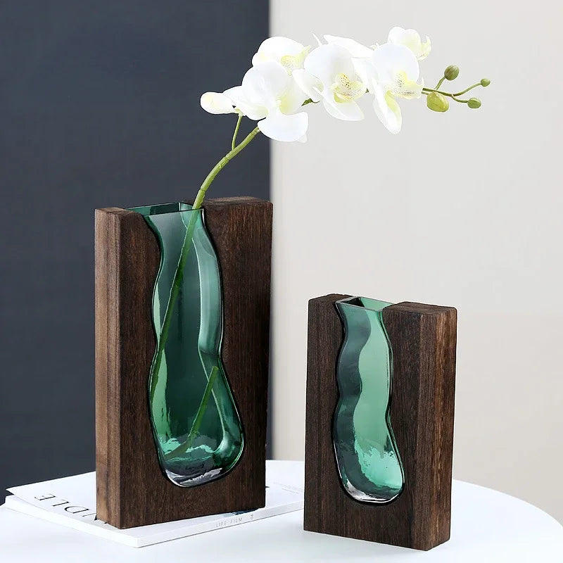 Vaso de Vidro de Estilo Clássico e moderno Suporte de Madeira, Decoração Moderna, Plantas Hidropônicas, Decoração para Casa, Vaso de Vidro, Suporte de Madeira, Vaso de Vidro e Madeira, Vaso Decorativo de Vidro e Madeira, Vaso Decorativo de Vidro com Suporte de Madeira, Vaso de Vidro Moderno com Suporte de Madeira, Jarro Decorativo de Vidro com Suporte de Madeira-Lojas Bratta