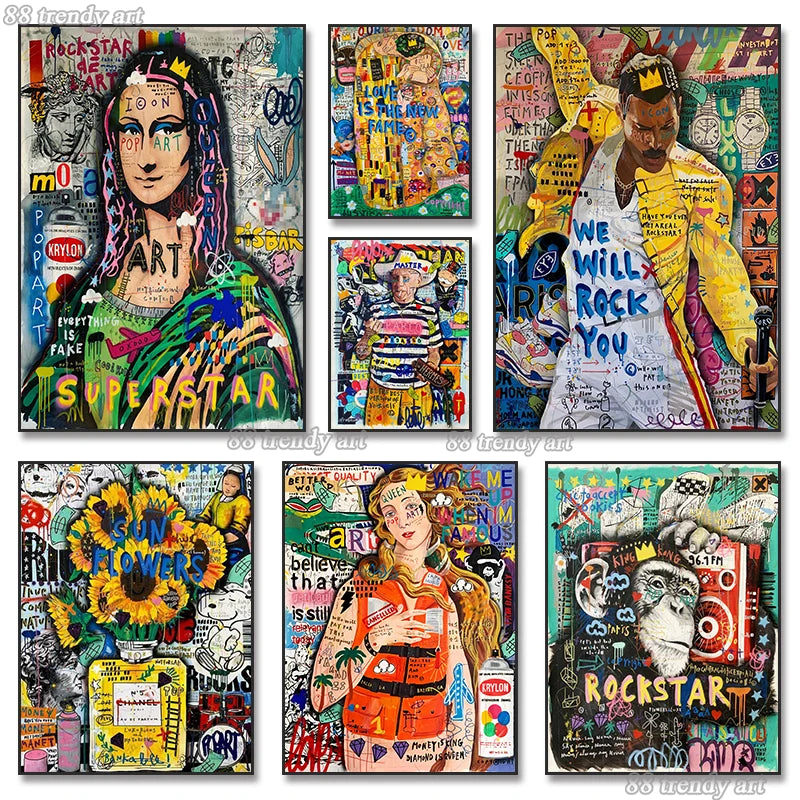 Quadros em Tela, Quadro em Canvas Pop Arte, Quadro Decorativo Pop Arte, Quadro Decorativo Pintura Grafite, Quadro Arte Pop Grafite, Pôster Arte Moderna Abstrata, Graffiti, Decoração Moderna, Arte Pop-Lojas Bratta