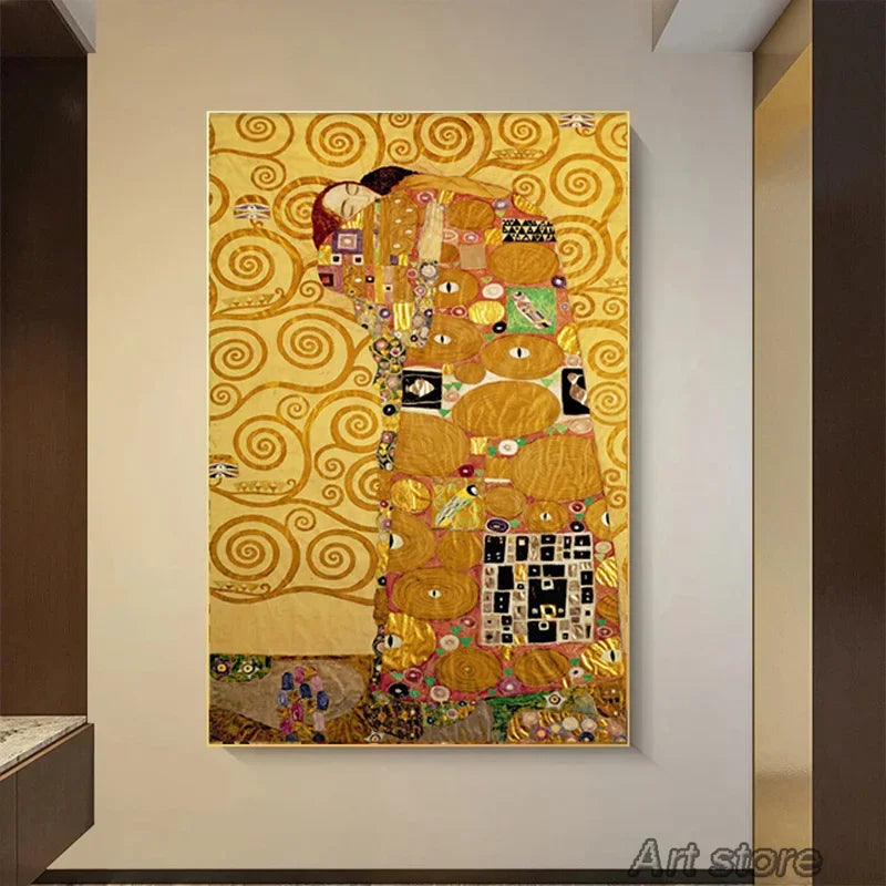 Clássico Gustav Klimt Família Famosa Pintura Da Lona, Rasgar Beijo Ouro Moderno Posters, Wall Art Impressões, Imagem para Home Decor
