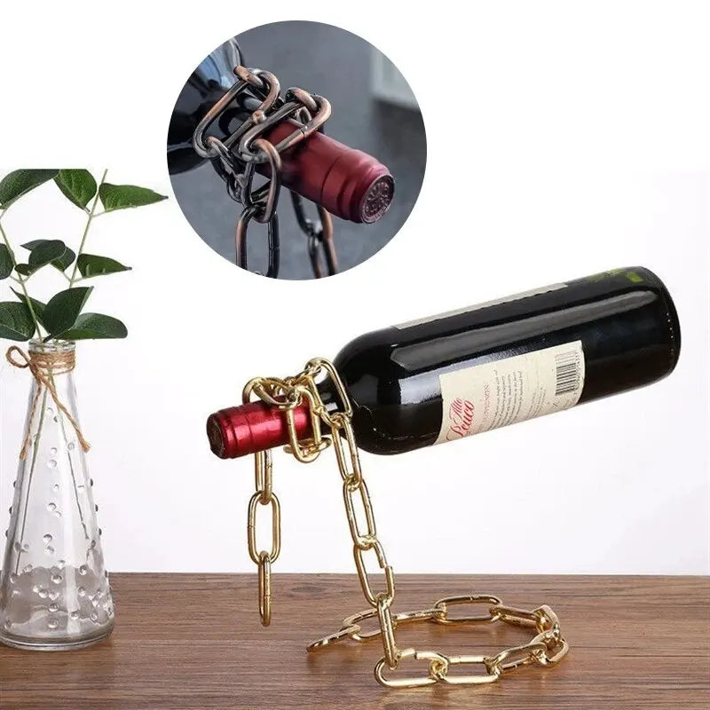 Suporte de exibição de garrafa de rack de corrente de suspensão mágica, Porta-Garrafas Corrente Mágica, Suporte De Garrafa Criativo, Porta Vinho Flutuante, Corrente De Metal Para Vinho, Decoração Moderna Com Estilo, Suporte Inusitado Para Vinhos, Presente Para Amante De Vinho, Acessório Decorativo De Metal, Efeito Visual Surpreendente, Porta-Garrafas Com Ilusão Ótica, Peça Decorativa Para Bar E Sala, Design Diferenciado Com Charme, Porta-Garrafas Bratta, Lojas Bratta
