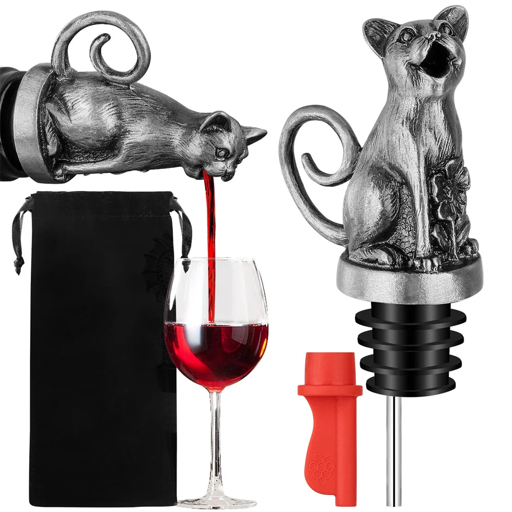 Dispenser de Vinho, Pourer de Vinho, Rolha Criativa, Dispenser em Forma de Gato, Acessório para Vinho, Dispenser de Metal, Gato Decorativo, Presente Sofisticado, Presente Criativo, Estilo para Jantares, Rolha com Design, Brinde com Charme, Decoração de Mesa, Item Funcional e Bonito, Dispenser 2-em-1, Utensílio para Bar, Presente Inusitado, Charme no Vinho, Produto Moderno, Estilo Bratta, Lojas Bratta